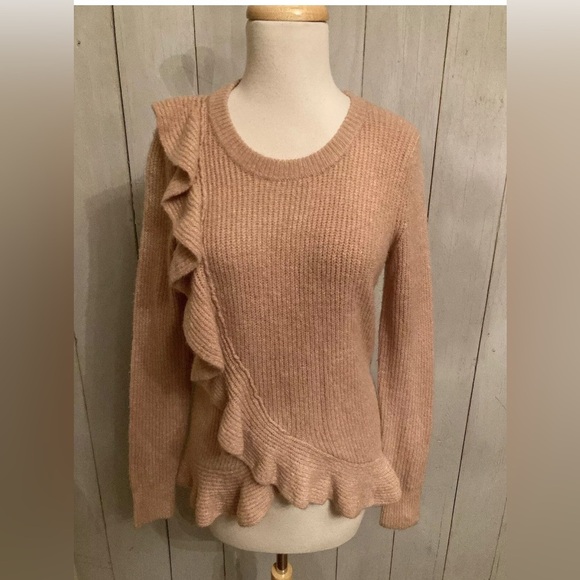 KAARI blue women’s curvy ruffle long sleeve Pink sweater Super soft Sz-small NWT - Picture 1 of 6